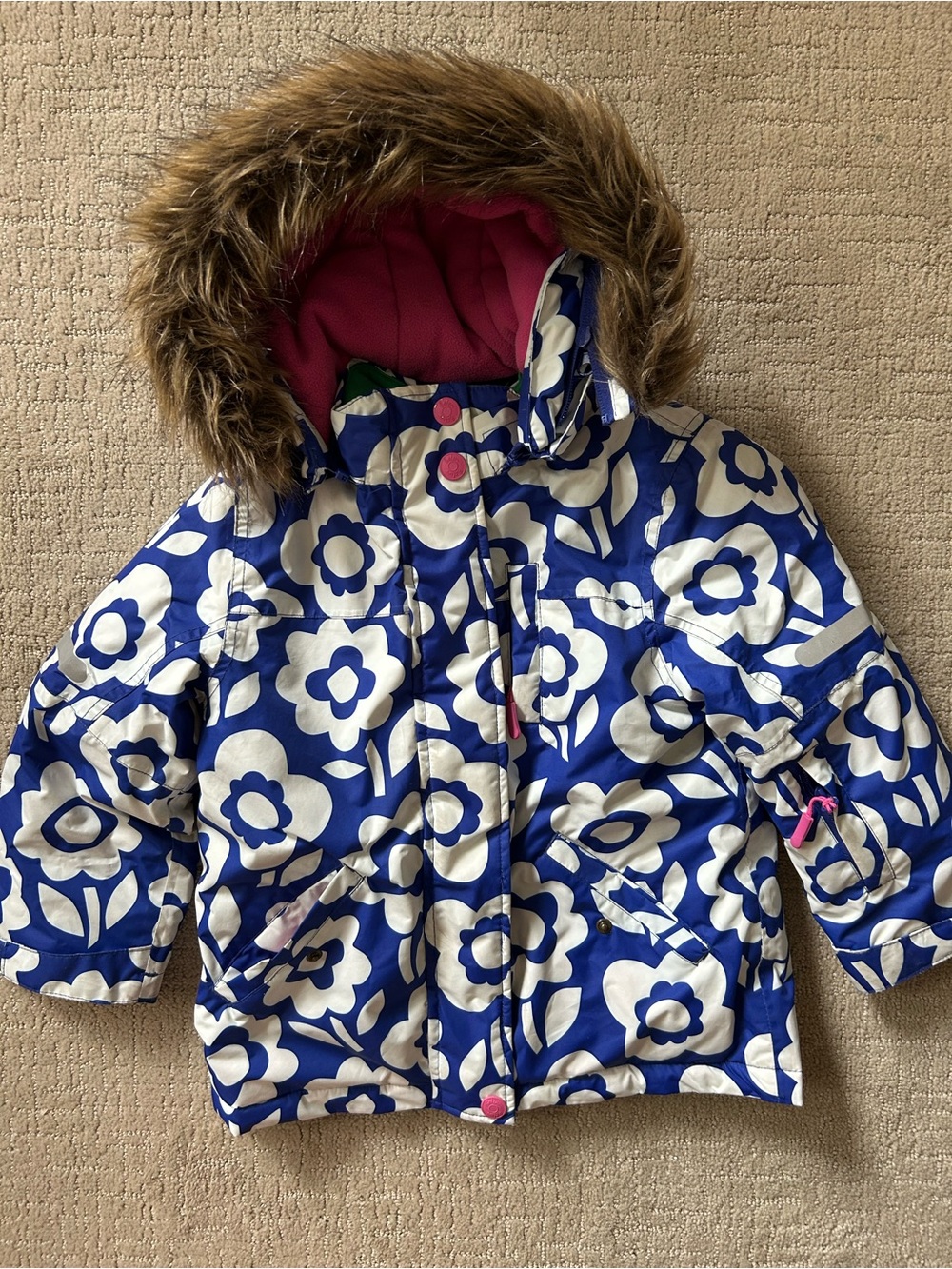 Mini Boden girls winter coat floral pattern scandi 4-5 winter